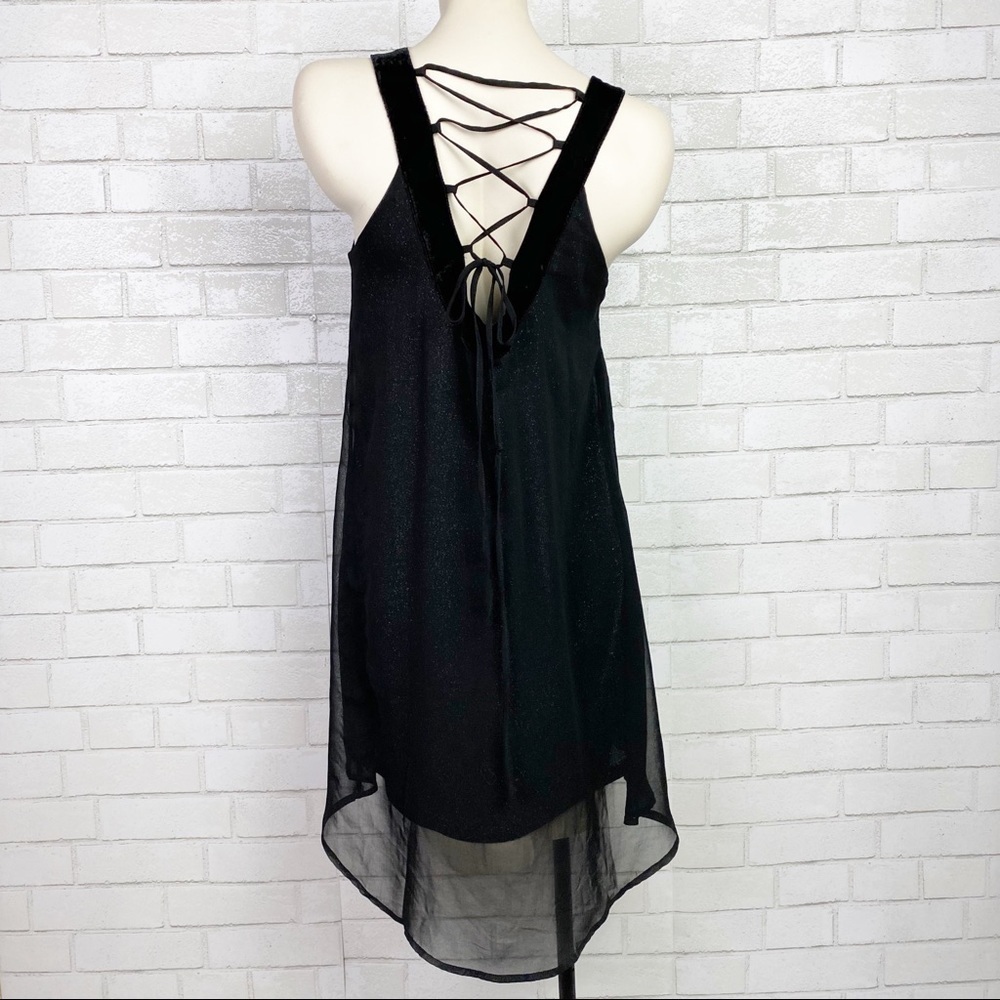 Miss ME Beaded Neckline Chiffon Lace Back Dress - Picture 5 of 13